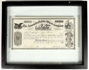 American Paddle Wheel Company Stock Certificate 1873 in Float Frame [200960]