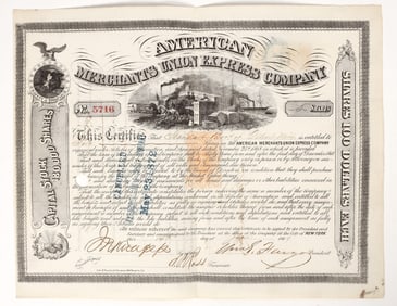 American Merchants Union Express Stock Signed by Fargo, Imprinted Revenue [203613]