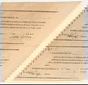 Owego & Ithaca Turnpike Co. Stock Certificate Pair, 1811 [201547]