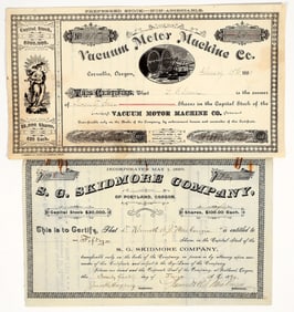 Two Early Non-Mining Oregon Stock Certificates incl. Druggist [201724]