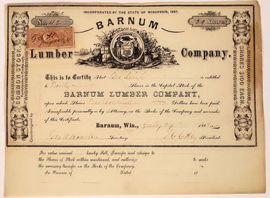 Barnum Lumber Company Stock Certificate [129753]