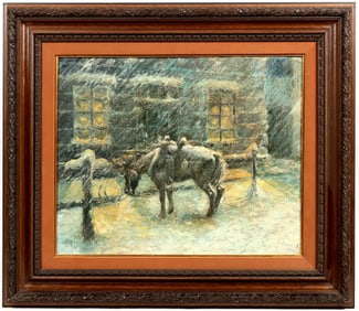 Lone Horse in the Snow, Saloon; Dan Muller, 1935, Oil Painting [204004]