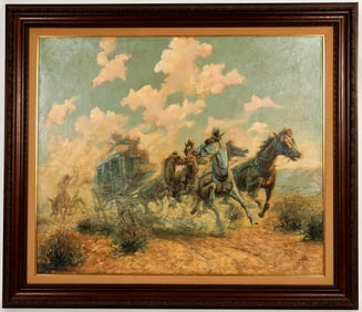 Stagecoach Attack, Dan Muller, 1935, Town House, Oil Painting [204002]