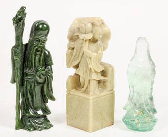 3 Chinese Figurines: Jade, Glass, Gemstone [201830]