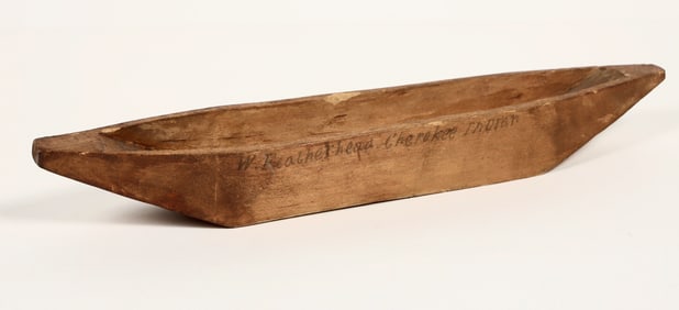 Cherokee Toy Wood Dugout Canoe Signed C.1900 [200493]