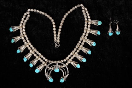 Turquoise Squash Blossom Necklace & Earrings [205980]