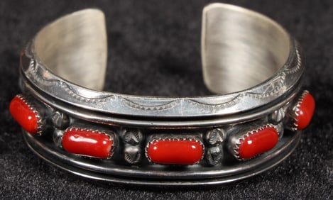Navajo Made Coral Bracelet [202789]