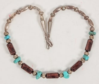 Turquoise & Wood Necklace [204093]