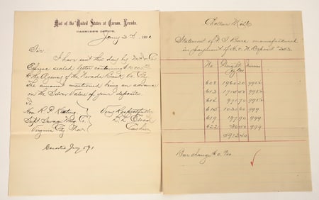 Carson City Mint Documents for Comstock Mine Deposits [202691]