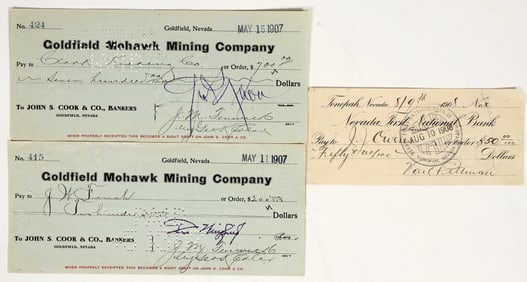 Rare Goldfield & Tonopah Checks w/ Key Autographs: Nixon, Wingfield, Pittman [200893]
