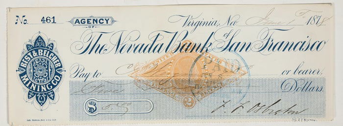 Best & Belcher Mining Company Check Issued to Assayer Conrad Wiegand, 1878 [201608]