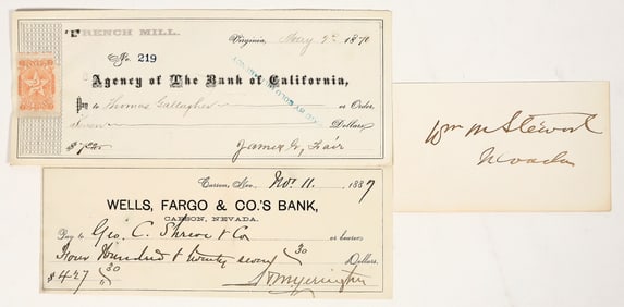 Three Comstock Lode Nevada Autographs: James G. Fair, Henry Yerington, & William Stewart [200888]
