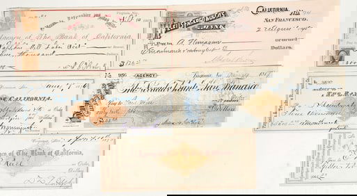 Virginia City, Nevada Autograph Check Group: Fair, Sutro, Yerington, Bliss, Hobart [198187]