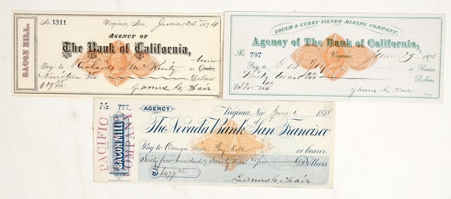 Three Different Virginia City, Nevada Mining Checks Signed by James G. Fair [198188]