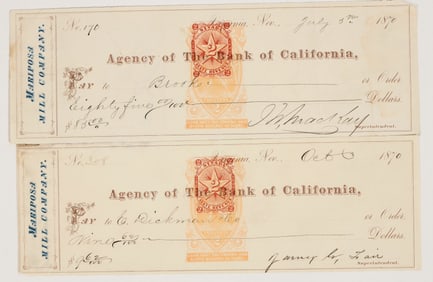 Mariposa Mill Check Pair Signed by Fair & Mackay, RN-B16a, 1870 [203566]