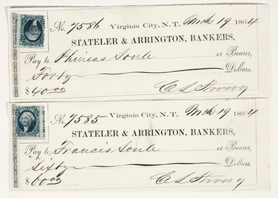 Comstock Territorial Checks to Frank Soule, Annals of SF Author, Miner, & Policeman [204279]