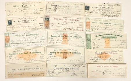 Fifteen Different Virginia City, Nevada Mining Checks (1860s-80s) [202047]