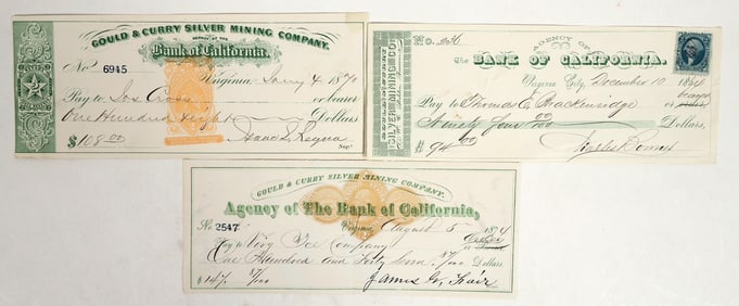 Gould & Curry Silver Mining Co. Check Trio incl. Fair Autograph [201094]