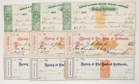 Virginia City Imprinted Revenue Checks with Comstock Notables [204270]