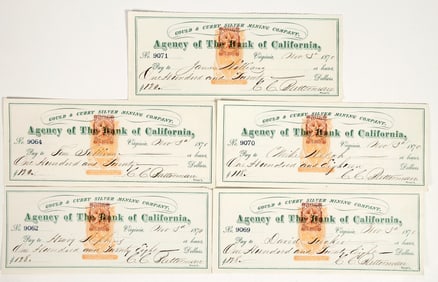 Virginia City, Nevada Gould & Curry Silver Mining Co. Checks with Rare Red NV RN (5) [201636]