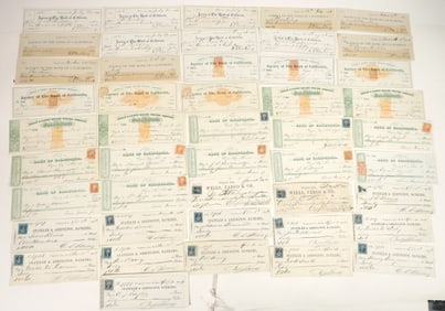 Very Large Comstock Mining Check Collection (Territorial, Imprinted Revenues) [202051]