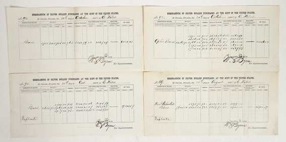 Carson City Mint Silver Bullion Memorandums for Comstock Mines (4) [201533]