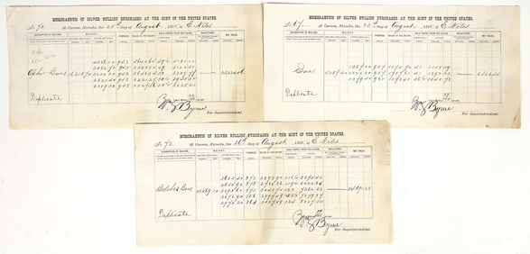 Carson City Mint Silver Bullion Memorandums from Key Comstock Mines (3) [201488]
