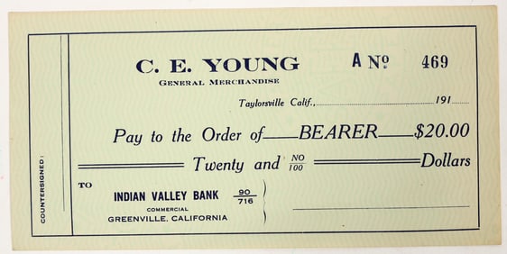 CE Young, Taylorsville, California $20 Scrip Note [204527]