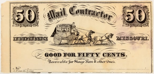 P. Roberts Mail Contractor, Independence, Missouri, 50 Cents Scrip (1850s-1860s) [197921]