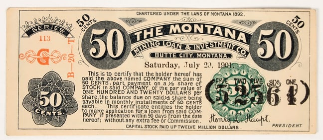 Montana Mining Loan & Investment Scrip [203594]
