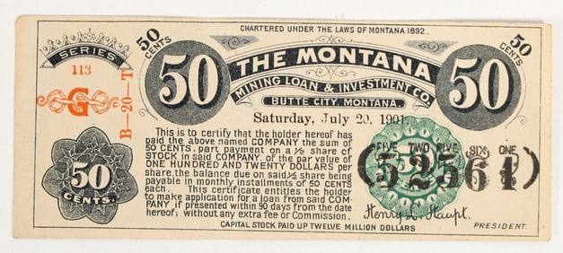 Montana Mining Loan & Investment Scrip [203594]