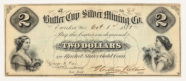 Butter Cup Silver Mining Co., Eureka, Nevada, $2 Note, 1871 [204924]