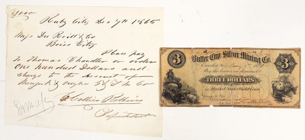 Butter Cup Silver Mining Co., Eureka, Nevada, $3 Note, No. 1, 1870 [204520]