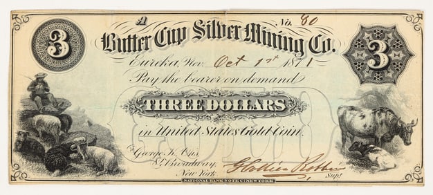 Butter Cup Silver Mining Co., Eureka, Nevada, $3 Note, 1871 [204923]