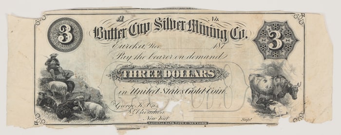 Butter Cup Silver Mining Co., Eureka, Nevada, $3 Note, Unissued [204927]