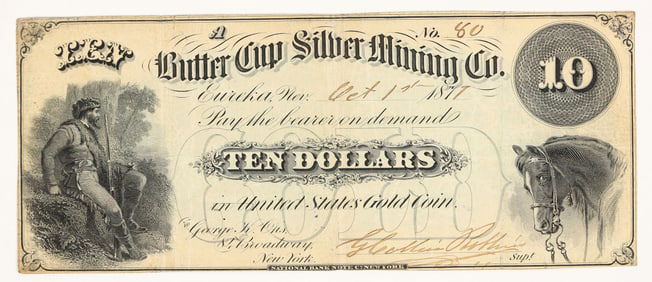 Butter Cup Silver Mining Co., Eureka, Nevada, $10 Note, 1871 [204920]