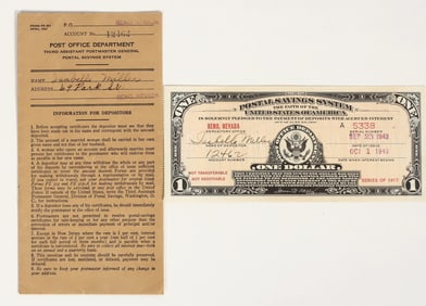 Postal Savings System $1 Certificate, Reno, Nevada, 1943 [204614]