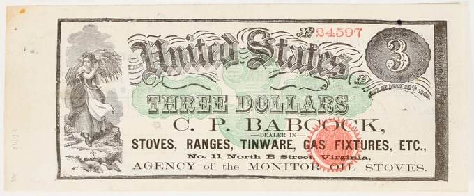 C.P. Babcock, Stoves Dealer in Virginia City, Nevada, Advertising Note, 1878 [202740]