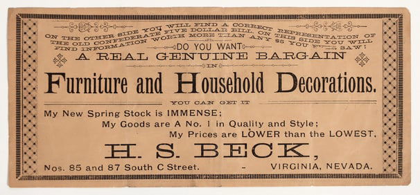 HS Beck, Virginia City, Nevada Advertising Currency Note [204757]