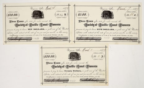 Society of Pacific Coast Pioneers Scrip Group, Virginia City, Nevada 1877 [204518]