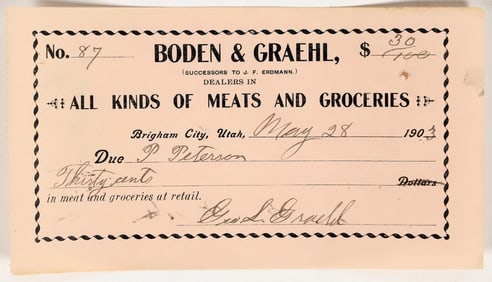 Boden & Graehl, Meats & Groceries, Scrip / Paper Token, 1903 [203588]