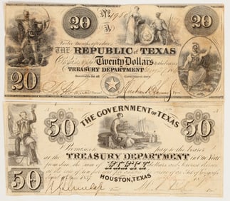 Republic of Texas Currency Notes Signed by Lamar [204525]