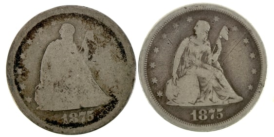 Seated Liberty Twenty Cent Pieces 1875-S (2) [201180]