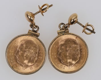 Mexican Five Peso Gold Coin Earrings [205174]