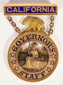 Calif. Governor's Staff 14kt Gold Badge (1891), Donner Significance [203890]