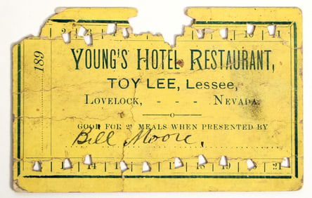 Young's Hotel Restaurant Meal Ticket, c.1895, Lovelock [204619]