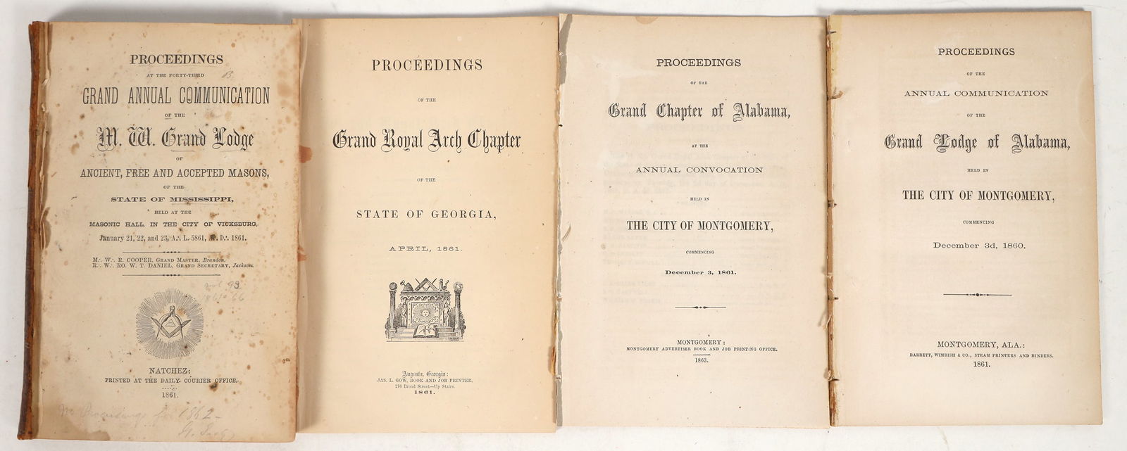 Confederate States Imprints of Free Masons Booklets (Alabama, Georgia, Mississippi) [200700]