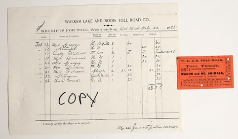 Walker Lake & Bodie Toll Road Ticket [204171]