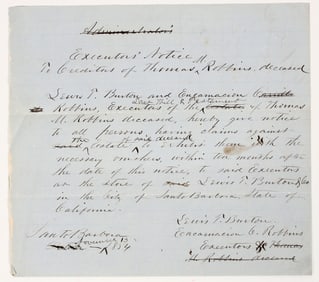1854 Santa Barbara, California Estate Document (Gold Rush Era) Signed by First Mayor [204135]