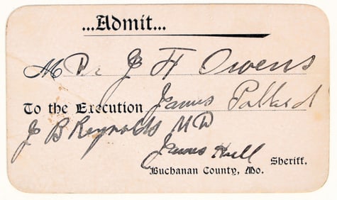 Rare Pass to Witness the Hanging Execution of a Black Man, 1897 Missouri [200806]